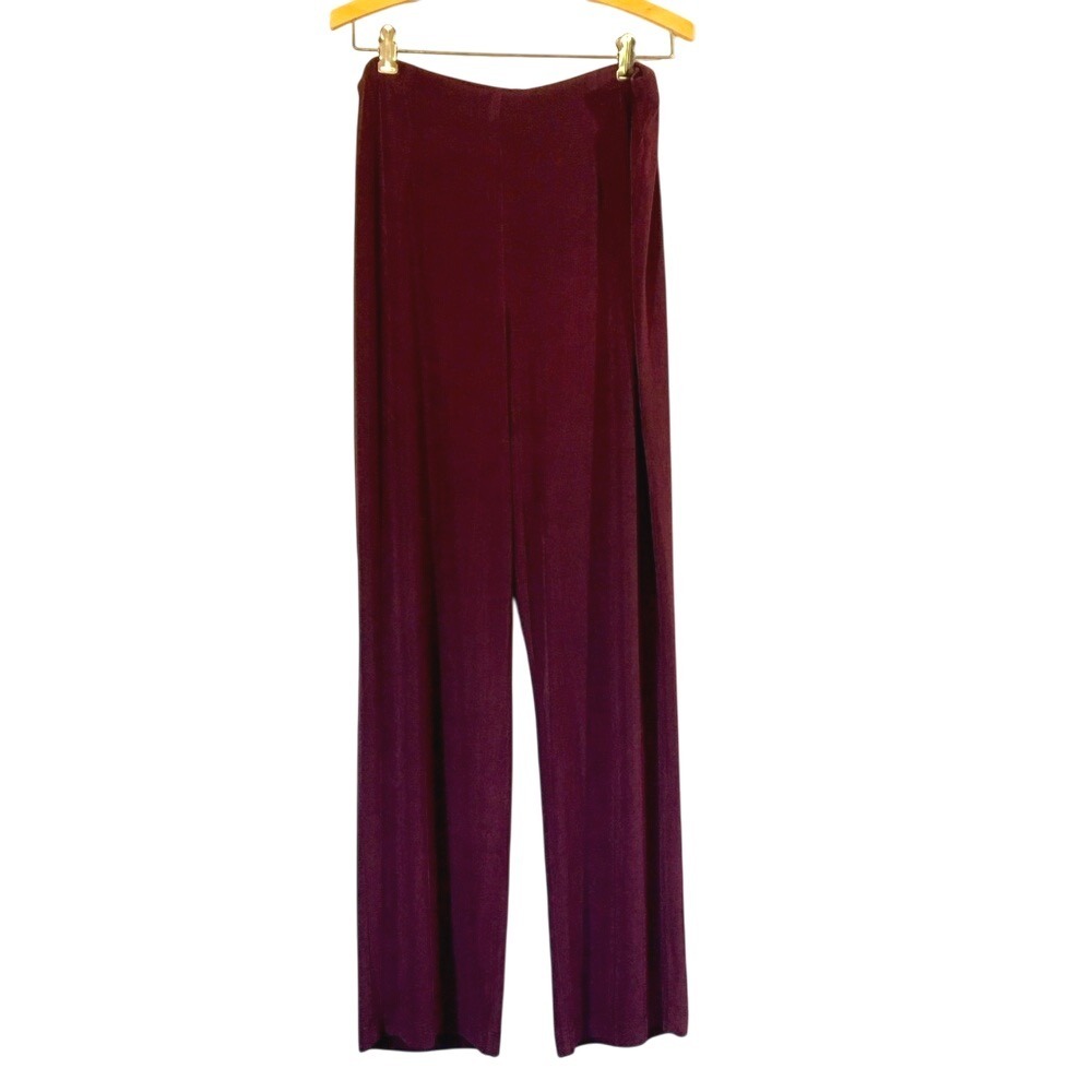 Chico's‎ Travelers Wide Leg Wrinkle Free Pull On Knit Pant Size 3 Short Burgundy